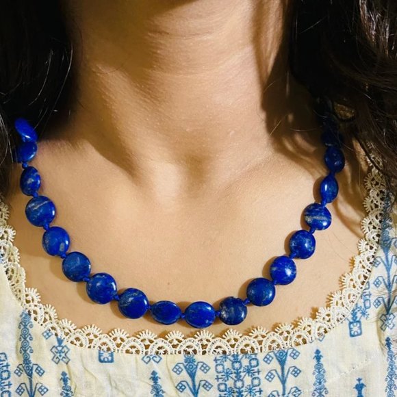 Lapis Lazuli Beaded Stone Necklace Choker, Tribal Stone Necklace, Beaded Necklac - Picture 1 of 7